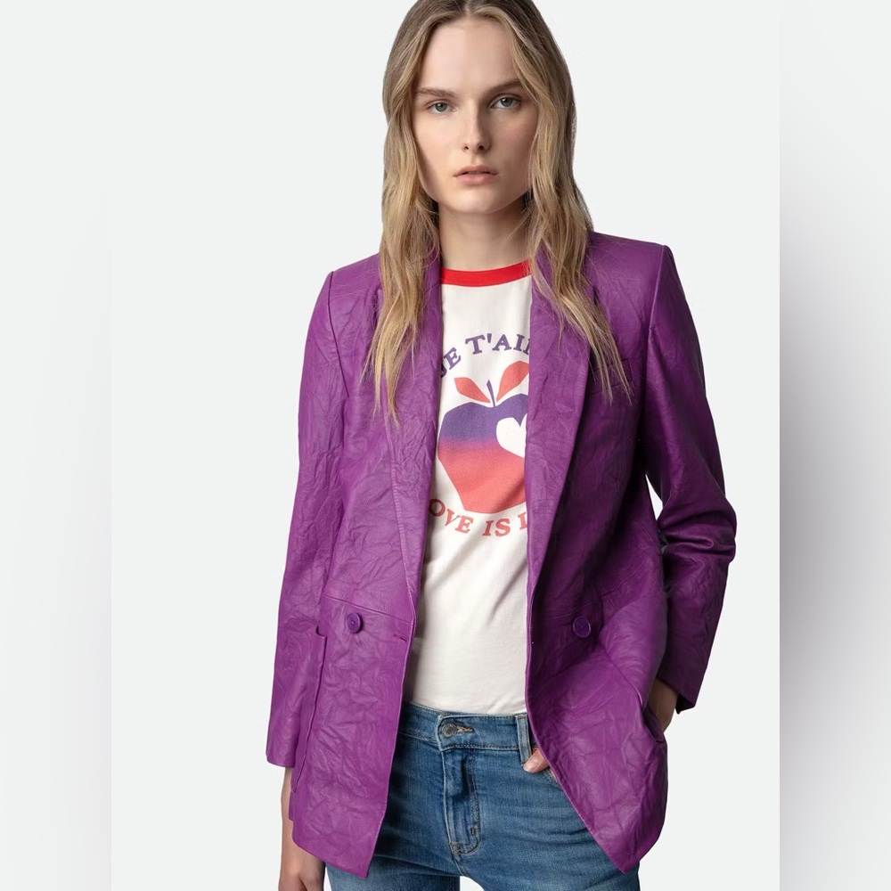 ZADIG & VOLTAIRE Visko Cuir Froisse Leather Blazer Jacket  S